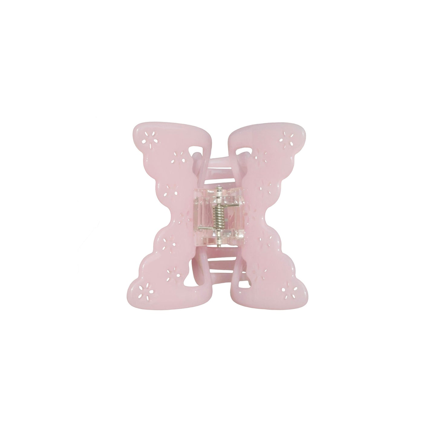 Pink butterfly-shaped hair claw clip on a white background