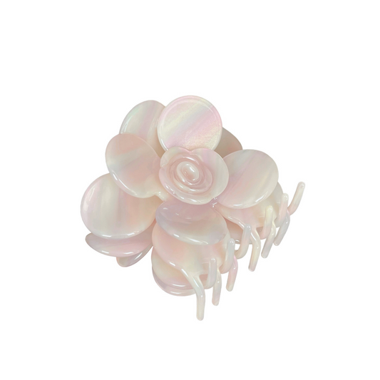 Yellow Pink flower hair clip on a white background