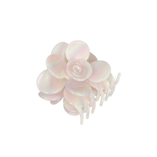 Yellow pink gradient flower hair claw clip on a white background